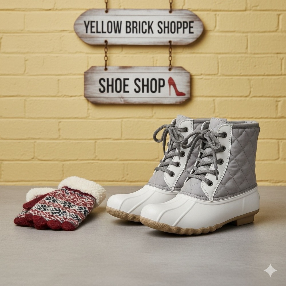Jessica Carlyle Duck Boots Women's Size 8 White Grey Quilted Lace Up‎